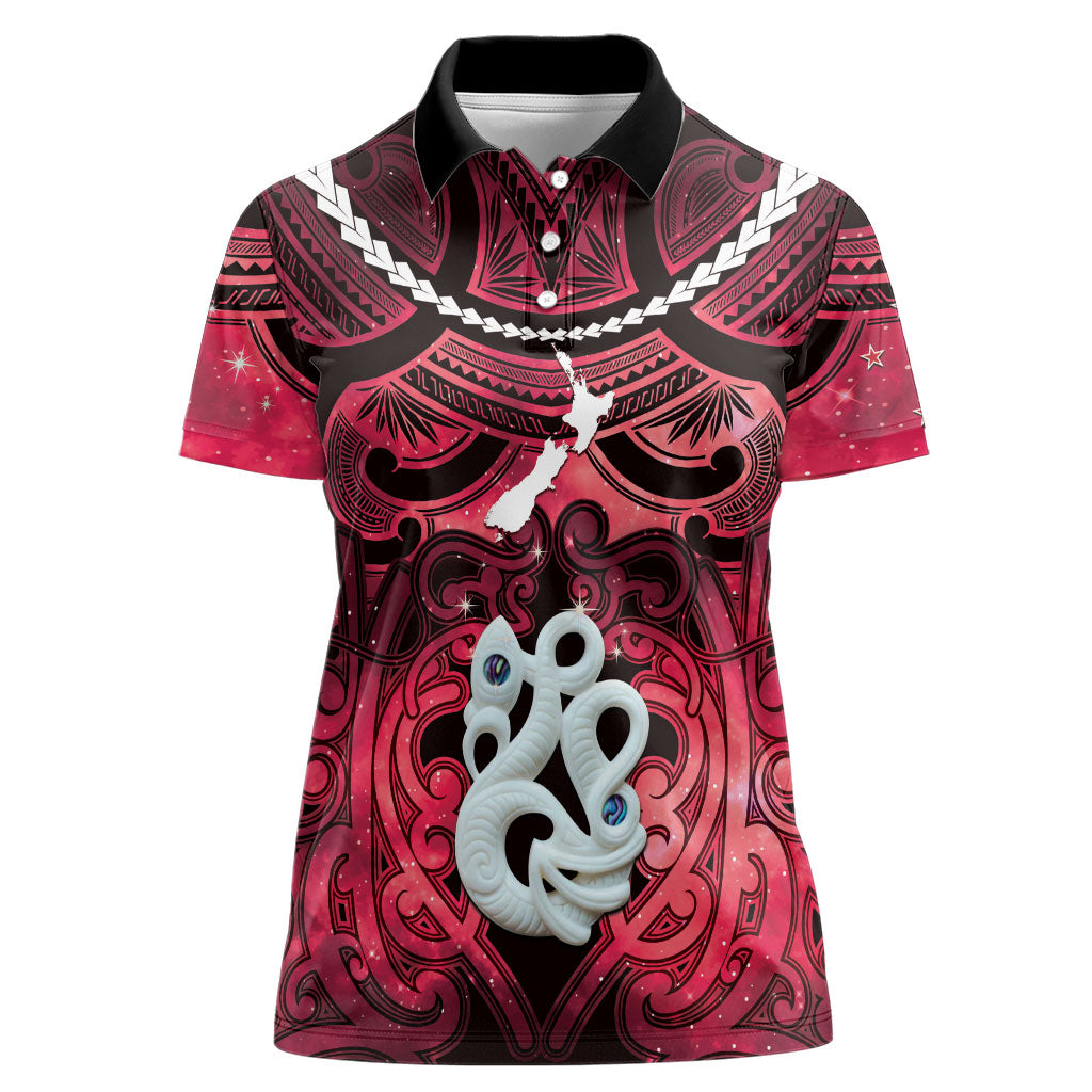 Personalised Maori Matariki Manaia Whero Women Polo Shirt Maori Kowhaiwhai Pattern Galaxy LT01 Female Red - Polynesian Pride