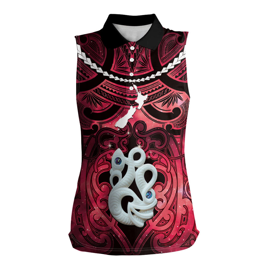 Personalised Maori Matariki Manaia Whero Women Sleeveless Polo Shirt Maori Kowhaiwhai Pattern Galaxy LT01 Female Red - Polynesian Pride