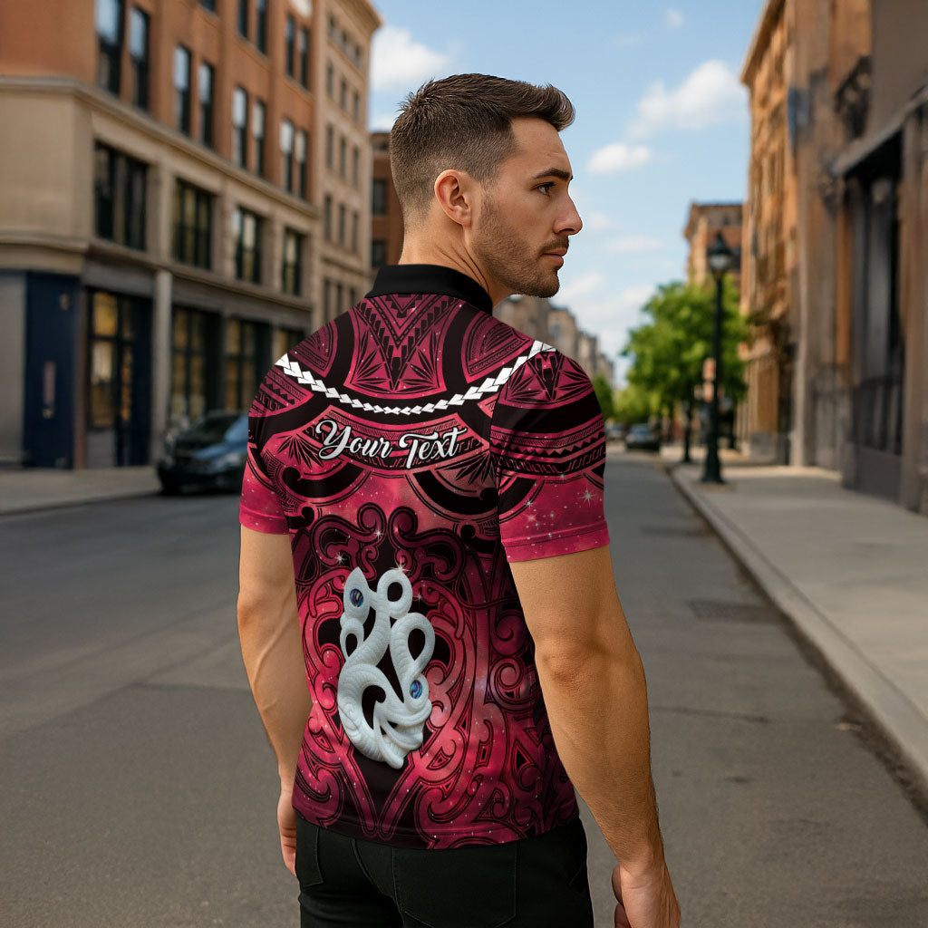 Personalised Maori Matariki Manaia Whero Zipper Polo Shirt Maori Kowhaiwhai Pattern Galaxy