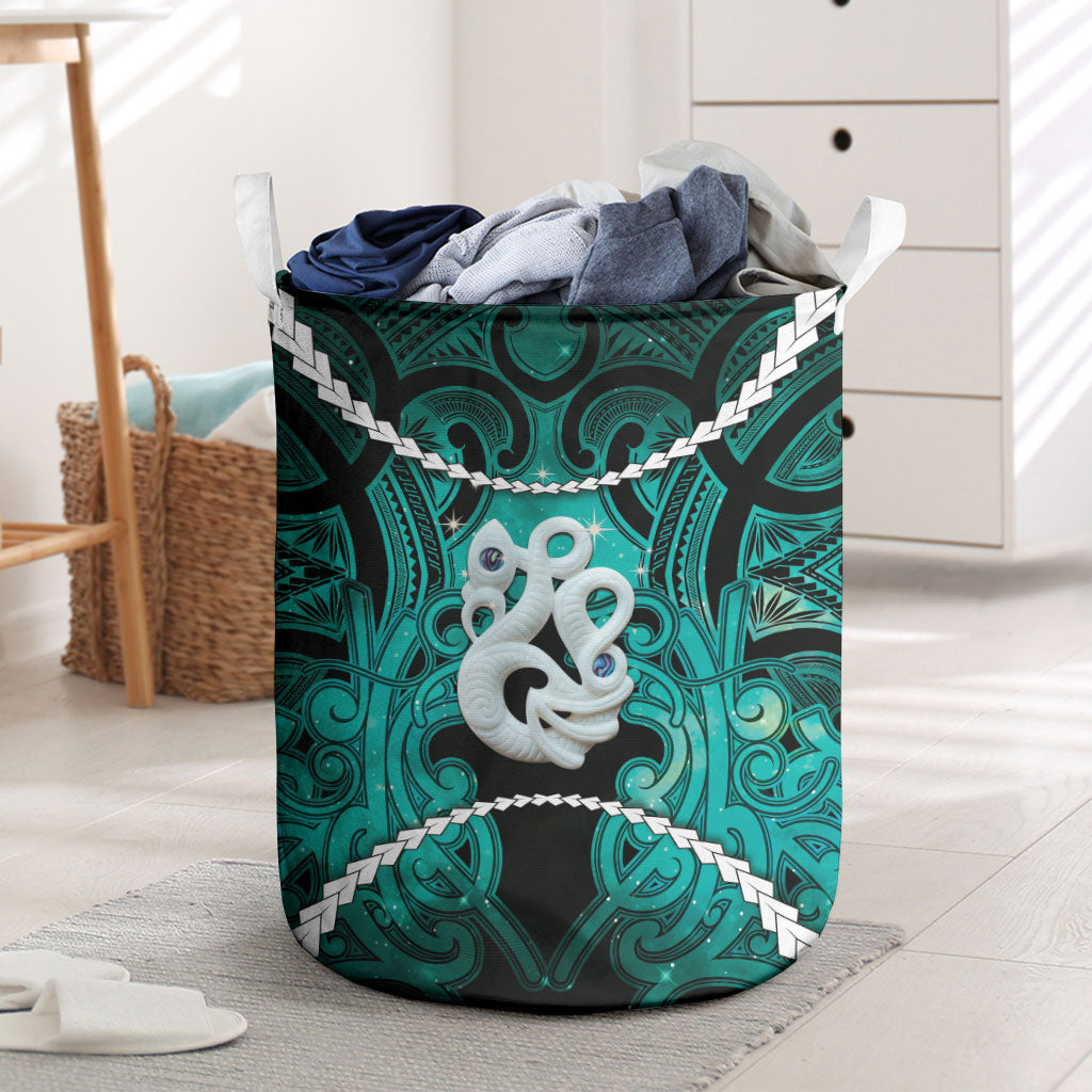 Maori Matariki Manaia Turquoise Laundry Basket Maori Kowhaiwhai Pattern Galaxy