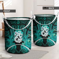 Maori Matariki Manaia Turquoise Laundry Basket Maori Kowhaiwhai Pattern Galaxy