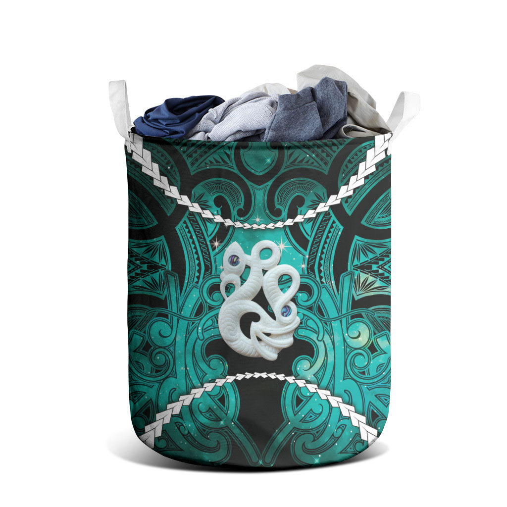 Maori Matariki Manaia Turquoise Laundry Basket Maori Kowhaiwhai Pattern Galaxy