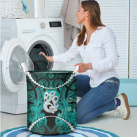 Maori Matariki Manaia Turquoise Laundry Basket Maori Kowhaiwhai Pattern Galaxy