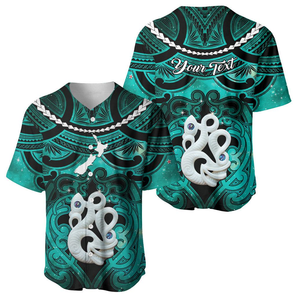 Personalised Maori Matariki Manaia Turquoise Baseball Jersey Maori Kowhaiwhai Pattern Galaxy