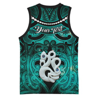 Personalised Maori Matariki Manaia Turquoise Basketball Jersey Maori Kowhaiwhai Pattern Galaxy