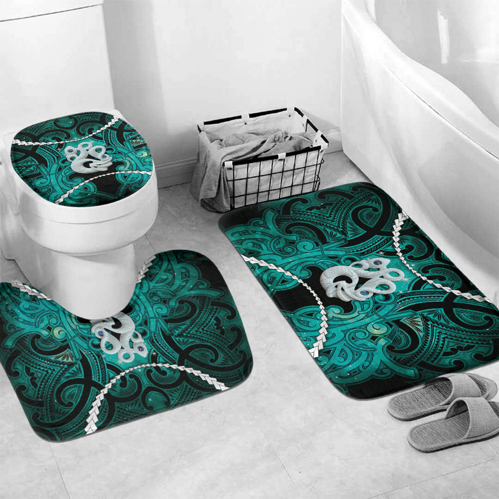 Maori Matariki Manaia Turquoise Bathroom Set Maori Kowhaiwhai Pattern Galaxy LT01 Mat Set Only (3 pcs) One Size Turquoise - Polynesian Pride