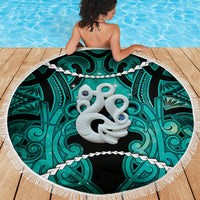 Maori Matariki Manaia Turquoise Beach Blanket Maori Kowhaiwhai Pattern Galaxy