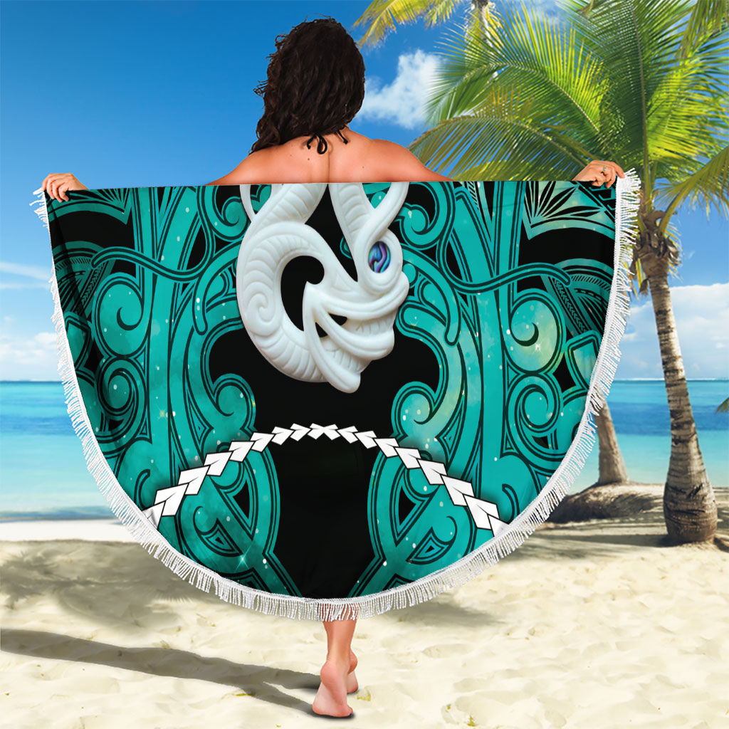 Maori Matariki Manaia Turquoise Beach Blanket Maori Kowhaiwhai Pattern Galaxy
