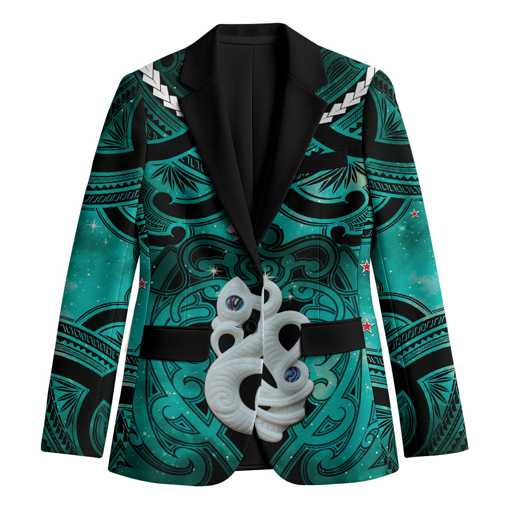 Personalised Maori Matariki Manaia Turquoise Blazer Maori Kowhaiwhai Pattern Galaxy