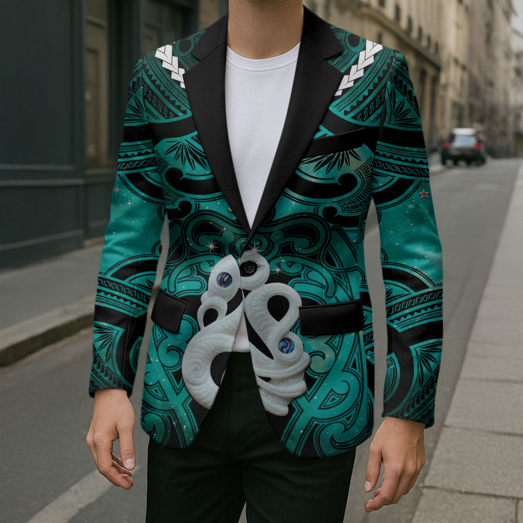 Personalised Maori Matariki Manaia Turquoise Blazer Maori Kowhaiwhai Pattern Galaxy