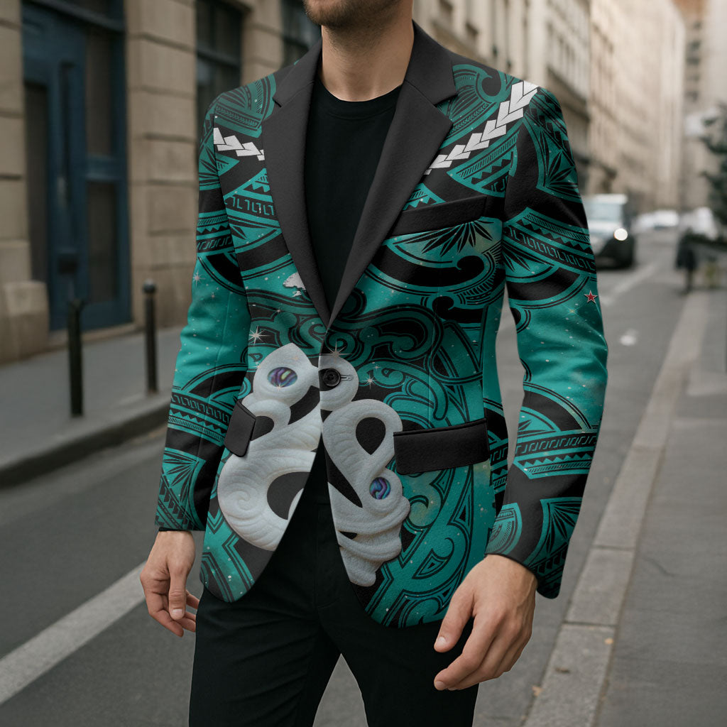 Personalised Maori Matariki Manaia Turquoise Blazer Maori Kowhaiwhai Pattern Galaxy
