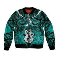Personalised Maori Matariki Manaia Turquoise Bomber Jacket Maori Kowhaiwhai Pattern Galaxy