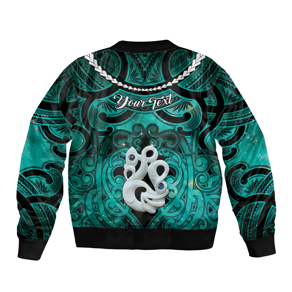 Personalised Maori Matariki Manaia Turquoise Bomber Jacket Maori Kowhaiwhai Pattern Galaxy