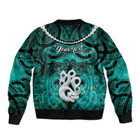 Personalised Maori Matariki Manaia Turquoise Bomber Jacket Maori Kowhaiwhai Pattern Galaxy