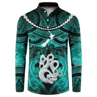 Personalised Maori Matariki Manaia Turquoise Button Sweatshirt Maori Kowhaiwhai Pattern Galaxy