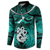 Personalised Maori Matariki Manaia Turquoise Button Sweatshirt Maori Kowhaiwhai Pattern Galaxy