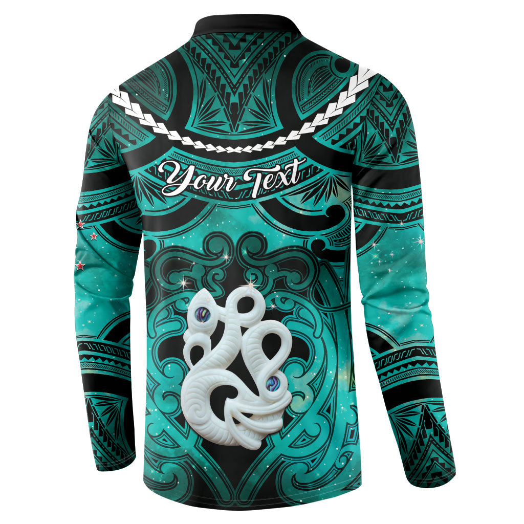 Personalised Maori Matariki Manaia Turquoise Button Sweatshirt Maori Kowhaiwhai Pattern Galaxy