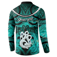 Personalised Maori Matariki Manaia Turquoise Button Sweatshirt Maori Kowhaiwhai Pattern Galaxy