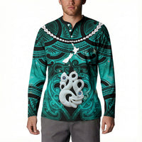 Personalised Maori Matariki Manaia Turquoise Button Sweatshirt Maori Kowhaiwhai Pattern Galaxy
