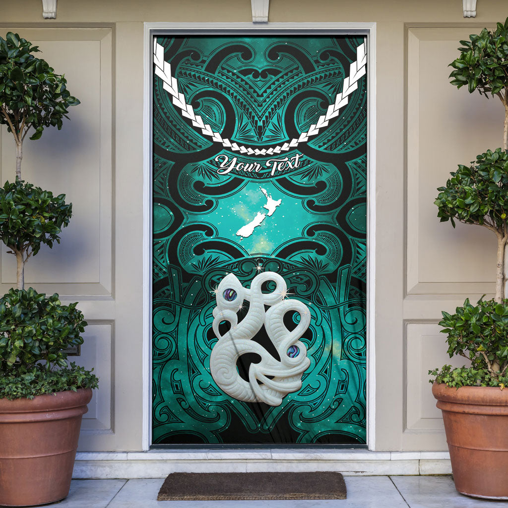 Personalised Maori Matariki Manaia Turquoise Door Cover Maori Kowhaiwhai Pattern Galaxy