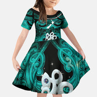 Personalised Maori Matariki Manaia Turquoise Family Matching Off Shoulder Maxi Dress and Hawaiian Shirt Maori Kowhaiwhai Pattern Galaxy