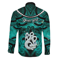 Personalised Maori Matariki Manaia Turquoise Family Matching Puletasi and Hawaiian Shirt Maori Kowhaiwhai Pattern Galaxy