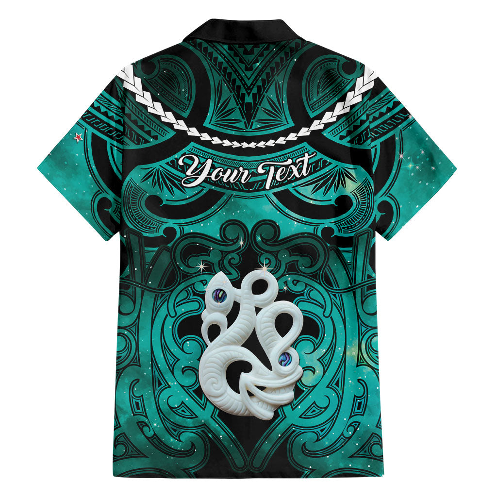 Personalised Maori Matariki Manaia Turquoise Family Matching Short Sleeve Bodycon Dress and Hawaiian Shirt Maori Kowhaiwhai Pattern Galaxy LT01 - Polynesian Pride
