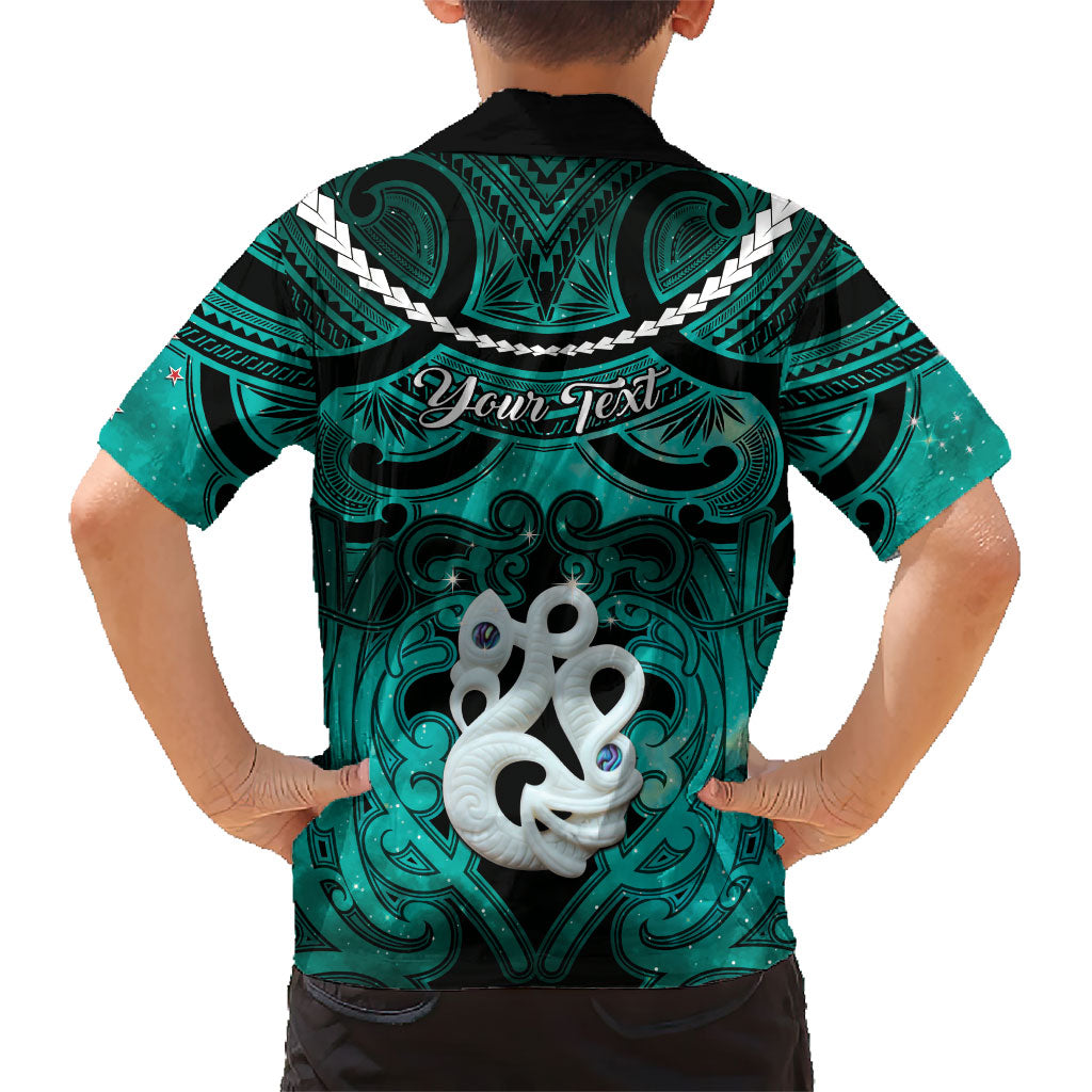 Personalised Maori Matariki Manaia Turquoise Family Matching Tank Maxi Dress and Hawaiian Shirt Maori Kowhaiwhai Pattern Galaxy