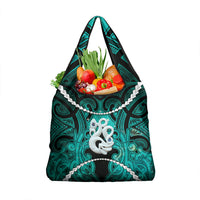 Maori Matariki Manaia Turquoise Grocery Bag Maori Kowhaiwhai Pattern Galaxy