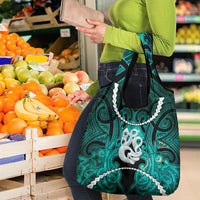 Maori Matariki Manaia Turquoise Grocery Bag Maori Kowhaiwhai Pattern Galaxy