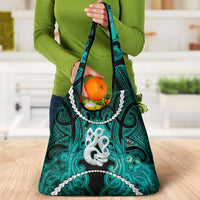 Maori Matariki Manaia Turquoise Grocery Bag Maori Kowhaiwhai Pattern Galaxy