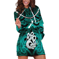 Personalised Maori Matariki Manaia Turquoise Hoodie Dress Maori Kowhaiwhai Pattern Galaxy LT01 Turquoise - Polynesian Pride