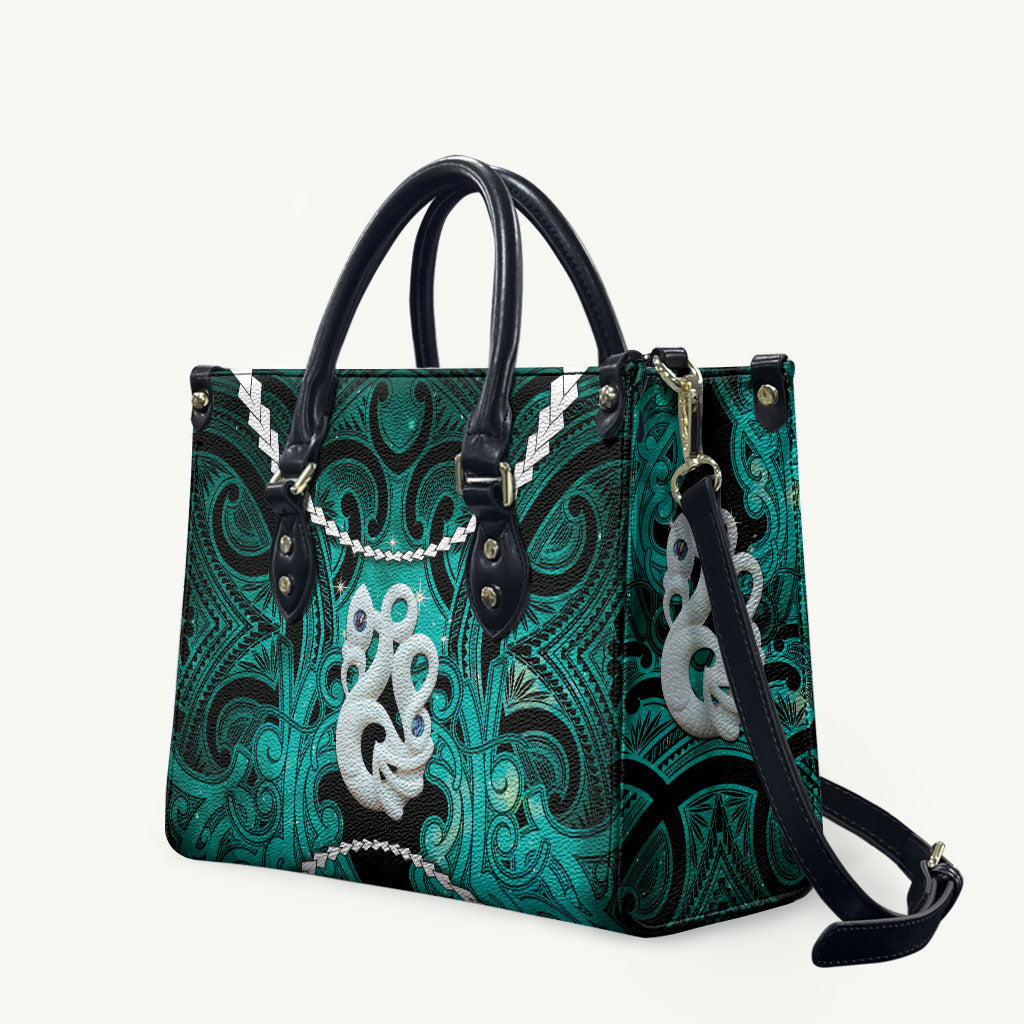 Maori Matariki Manaia Turquoise Leather Bag Maori Kowhaiwhai Pattern Galaxy