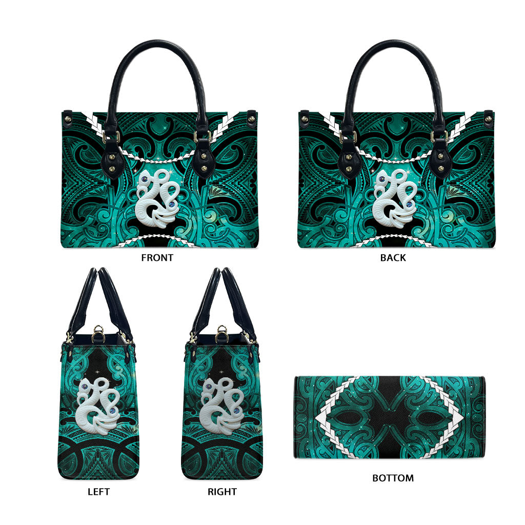 Maori Matariki Manaia Turquoise Leather Bag Maori Kowhaiwhai Pattern Galaxy