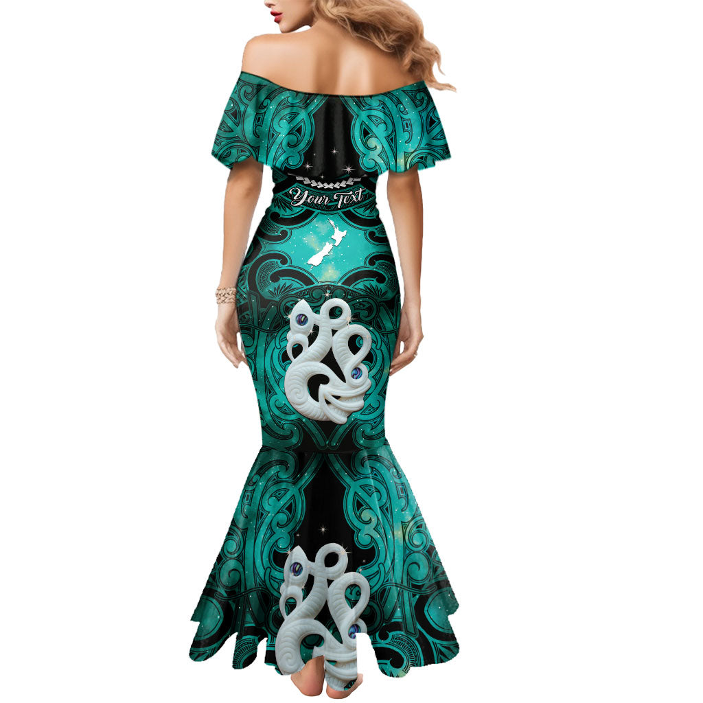 Personalised Maori Matariki Manaia Turquoise Mermaid Dress Maori Kowhaiwhai Pattern Galaxy