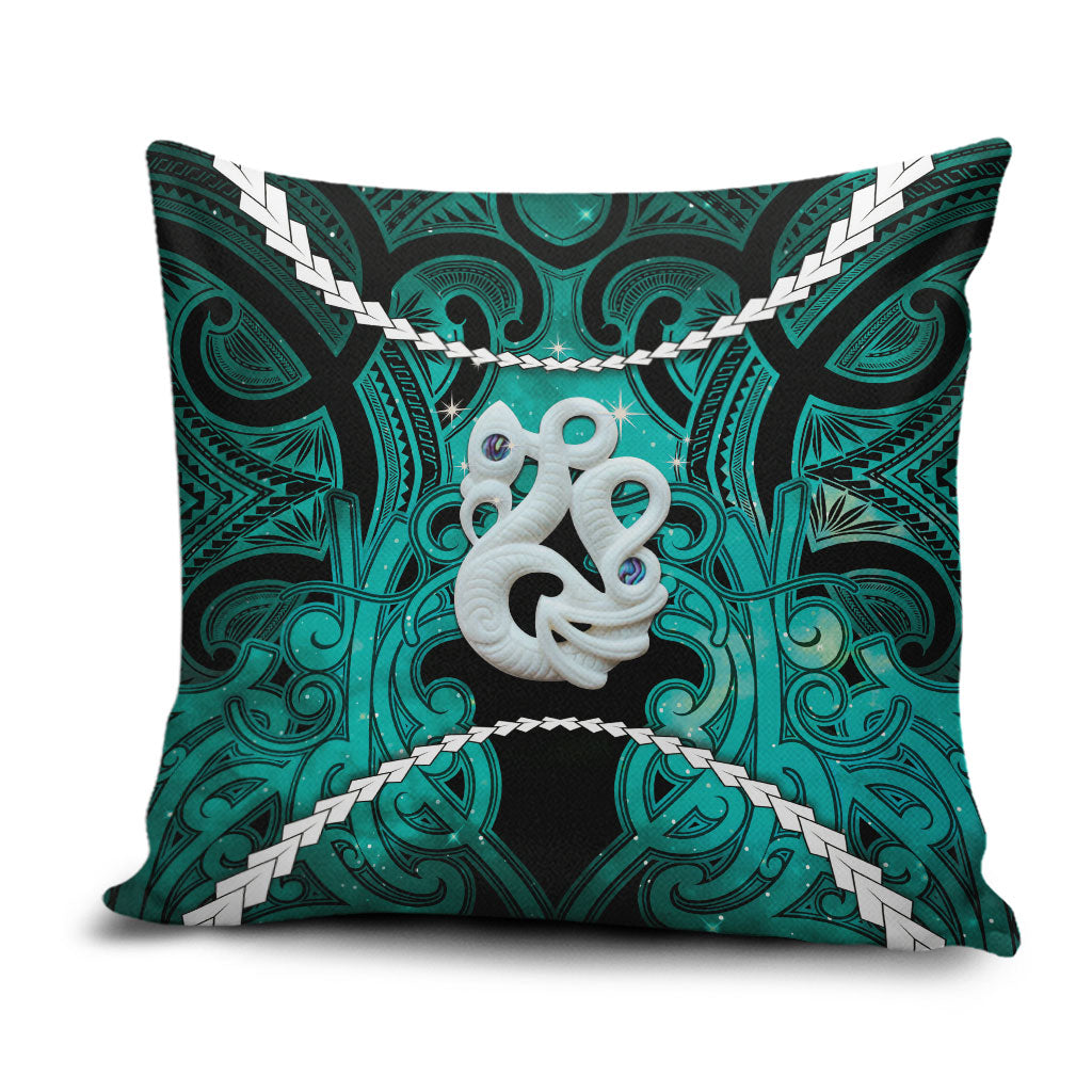 Maori Matariki Manaia Turquoise Pillow Cover Maori Kowhaiwhai Pattern Galaxy