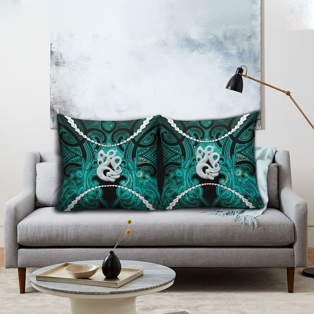 Maori Matariki Manaia Turquoise Pillow Cover Maori Kowhaiwhai Pattern Galaxy