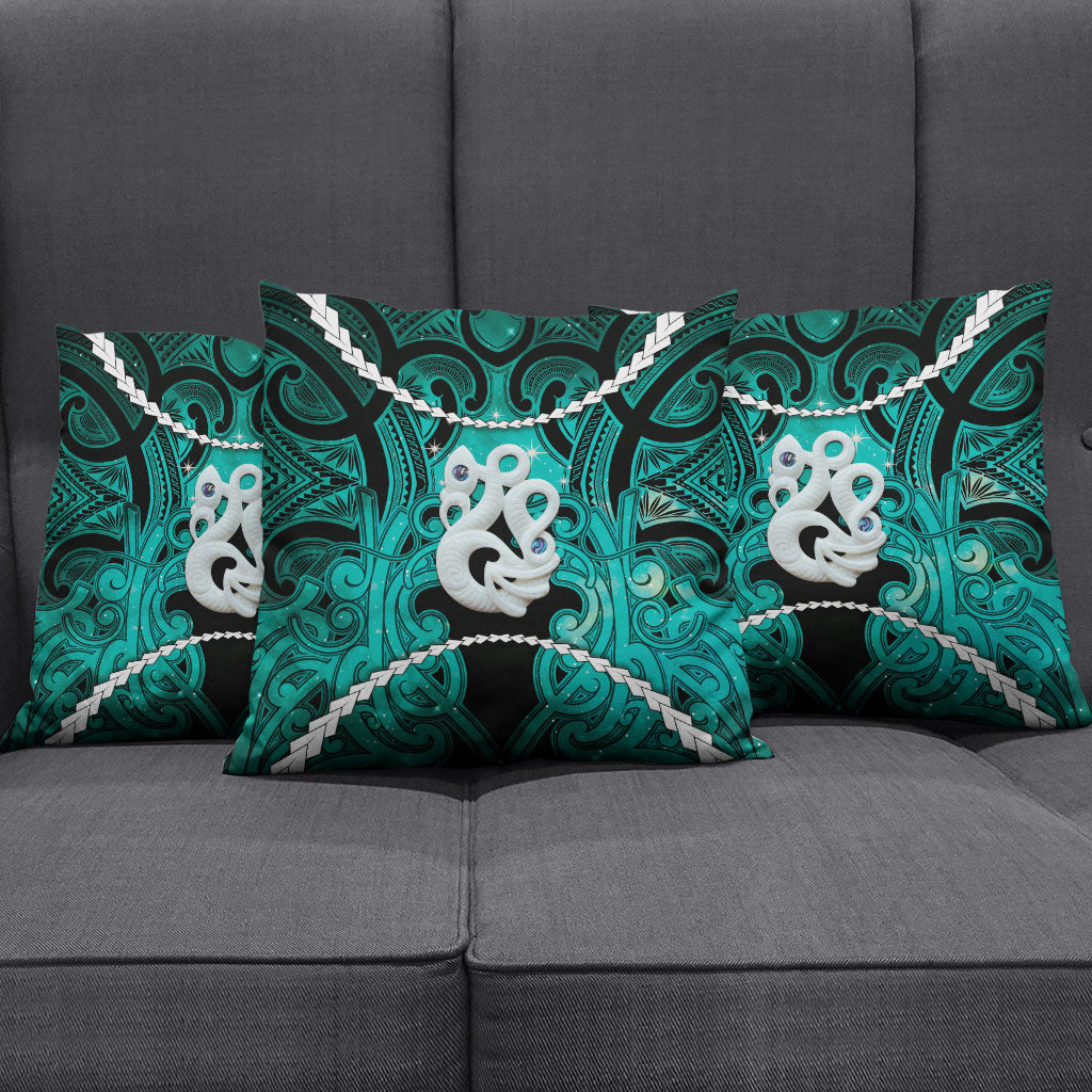 Maori Matariki Manaia Turquoise Pillow Cover Maori Kowhaiwhai Pattern Galaxy