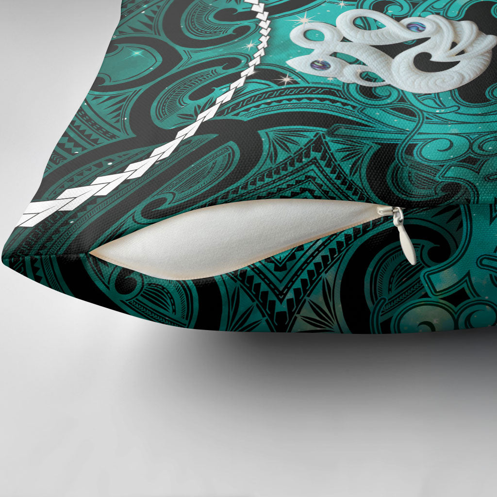 Maori Matariki Manaia Turquoise Pillow Cover Maori Kowhaiwhai Pattern Galaxy