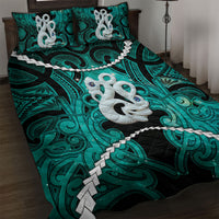 Maori Matariki Manaia Turquoise Quilt Bed Set Maori Kowhaiwhai Pattern Galaxy