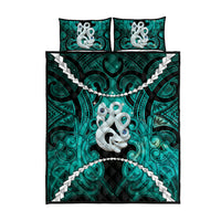 Maori Matariki Manaia Turquoise Quilt Bed Set Maori Kowhaiwhai Pattern Galaxy