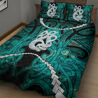 Maori Matariki Manaia Turquoise Quilt Bed Set Maori Kowhaiwhai Pattern Galaxy