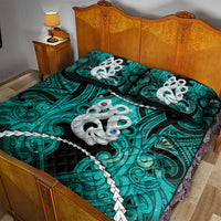 Maori Matariki Manaia Turquoise Quilt Bed Set Maori Kowhaiwhai Pattern Galaxy
