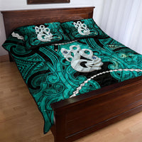 Maori Matariki Manaia Turquoise Quilt Bed Set Maori Kowhaiwhai Pattern Galaxy