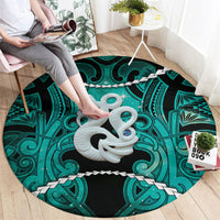 Maori Matariki Manaia Turquoise Round Carpet Maori Kowhaiwhai Pattern Galaxy