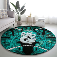 Maori Matariki Manaia Turquoise Round Carpet Maori Kowhaiwhai Pattern Galaxy