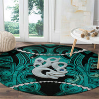 Maori Matariki Manaia Turquoise Round Carpet Maori Kowhaiwhai Pattern Galaxy
