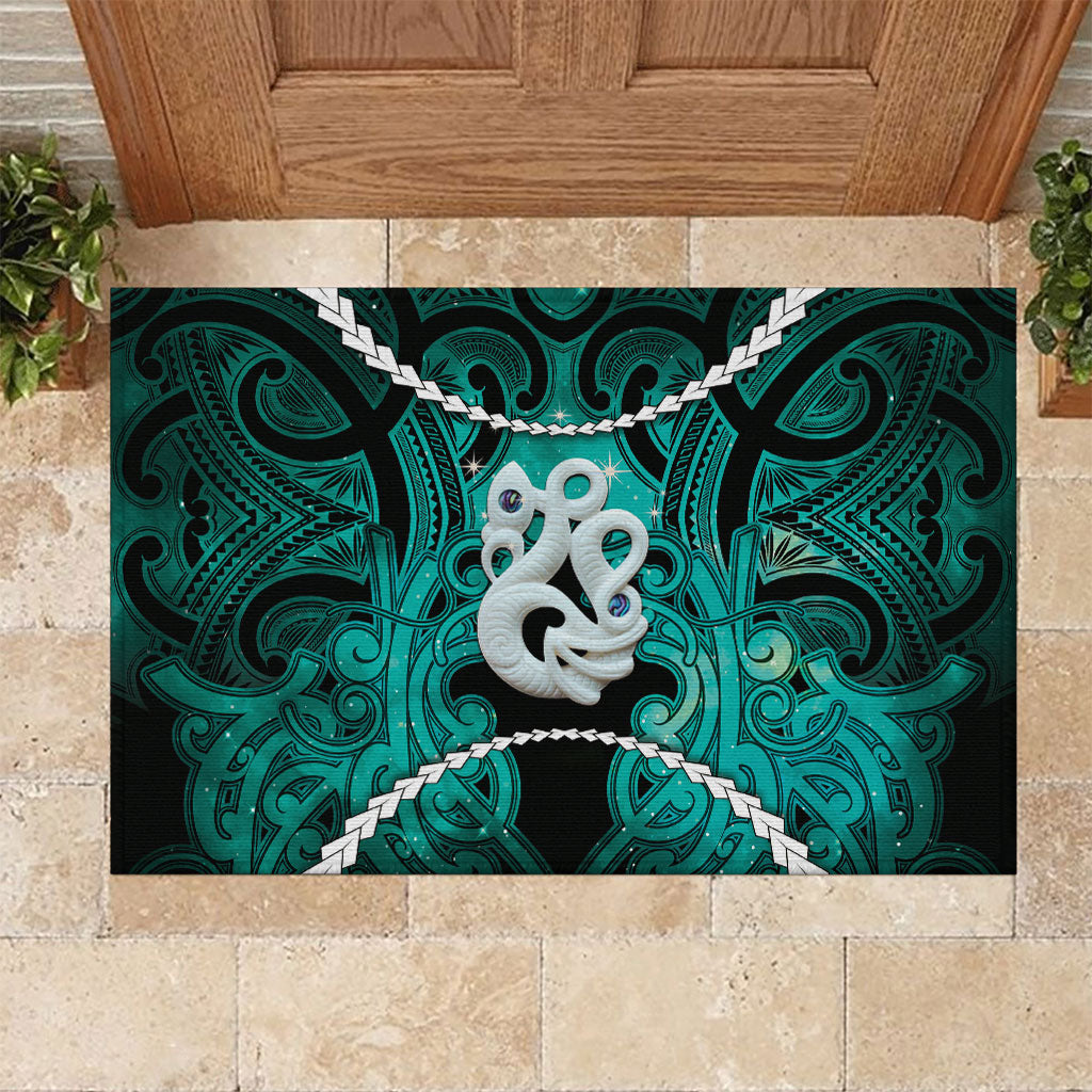 Maori Matariki Manaia Turquoise Rubber Doormat Maori Kowhaiwhai Pattern Galaxy LT01 Turquoise - Polynesian Pride
