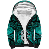 Personalised Maori Matariki Manaia Turquoise Sherpa Hoodie Maori Kowhaiwhai Pattern Galaxy