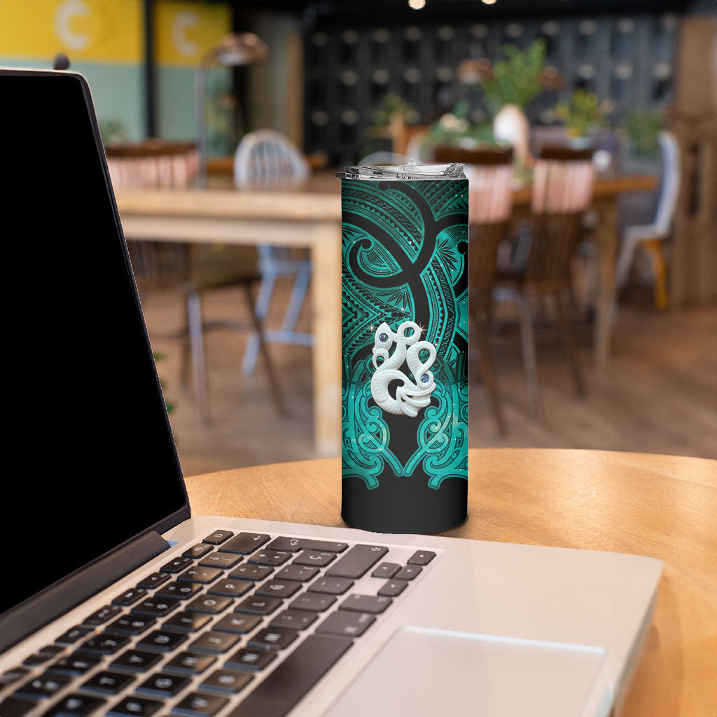 Personalised Maori Matariki Manaia Turquoise Skinny Tumbler Maori Kowhaiwhai Pattern Galaxy LT01 - Polynesian Pride